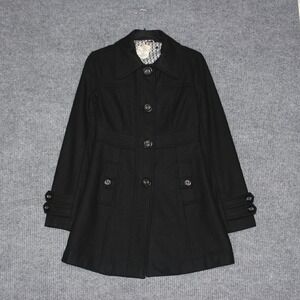 Tulle Coat Womens S Black Wool Blend Button Front Style Winter Formal